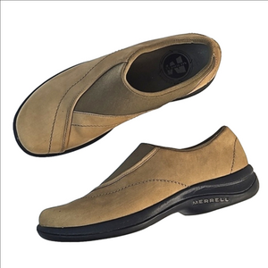Merrell Topo Curve Stone Tan Leather Slip-on Air Cushion Comfort Shoe Size 8.5